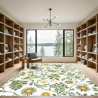 Green Orange Botanical Butterfly Vines Rug