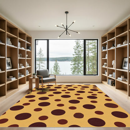 Brown Polka Dot Circles Ochre Background Rug