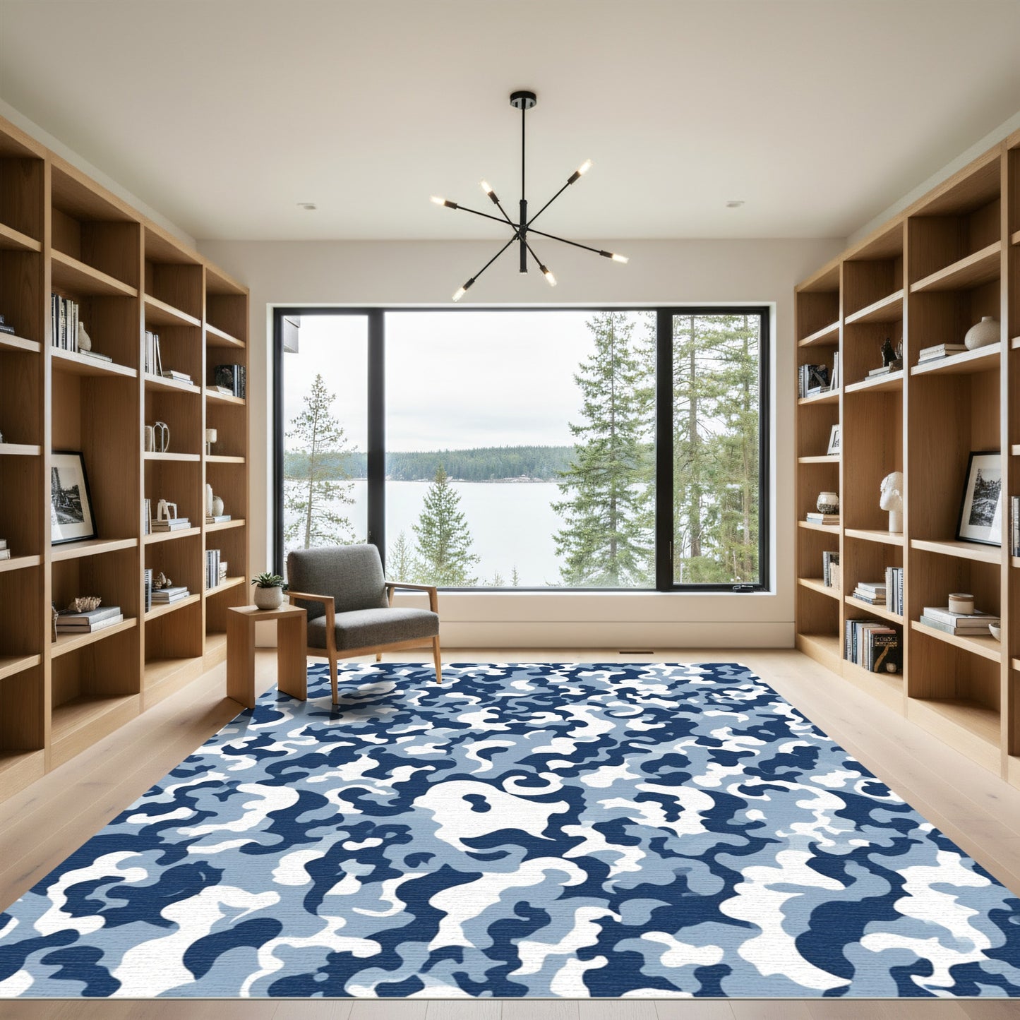 Deep Blue White Abstract Camouflage Rug