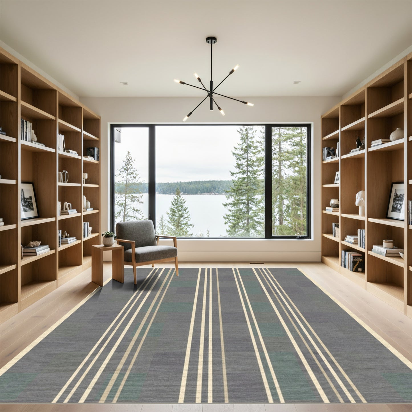 Subtle Cream Vertical Stripe Grey Rug