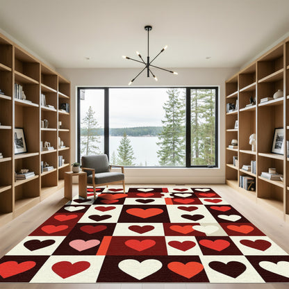 Red Heart Grid Composition Rug