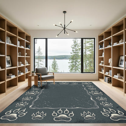 Dark Slate Animal Paw Track Border Rug
