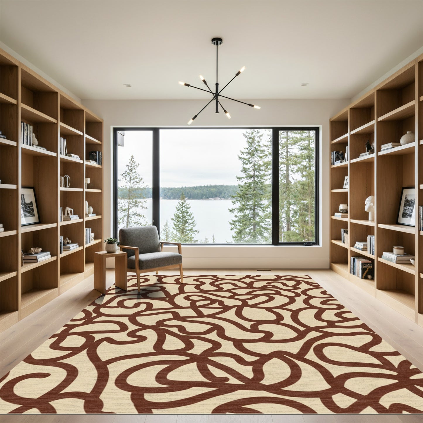 Brown Beige Abstract Swirl Rug