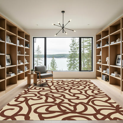 Brown Beige Abstract Swirl Rug