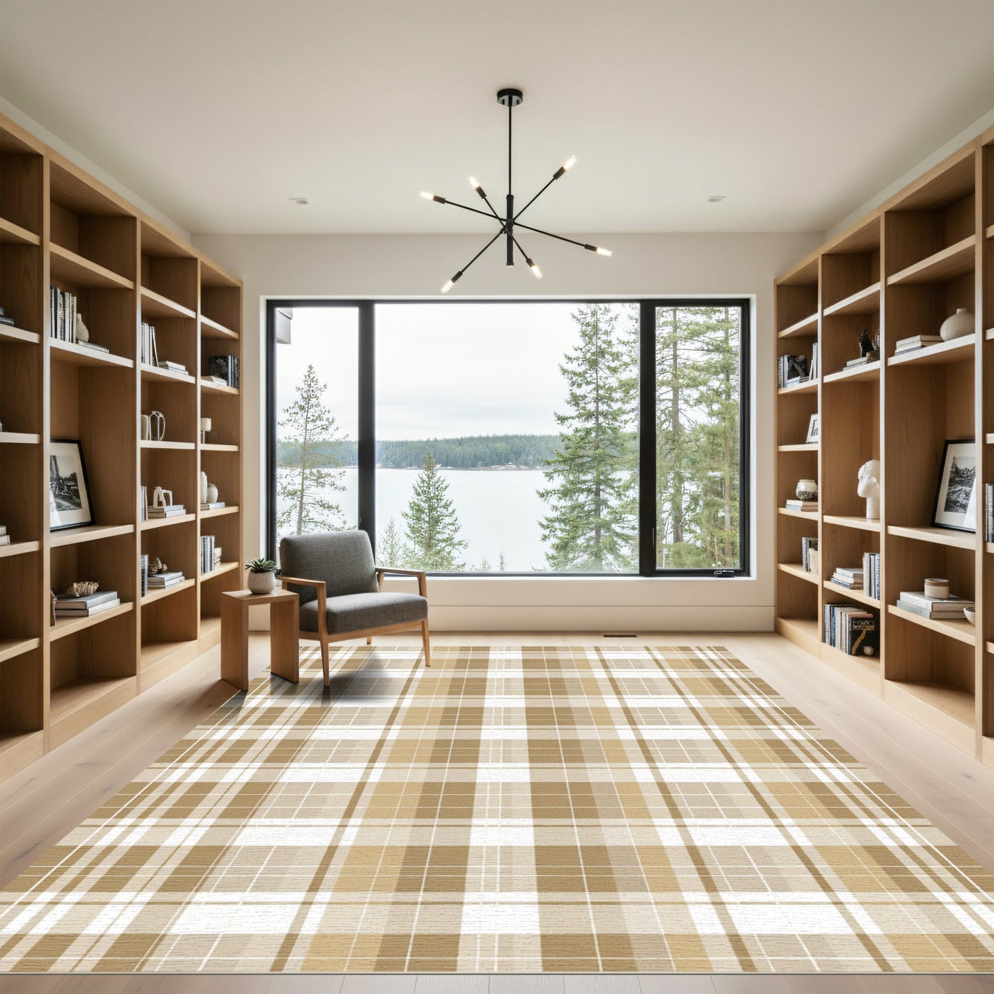 Classic Beige Plaid Weave Rug
