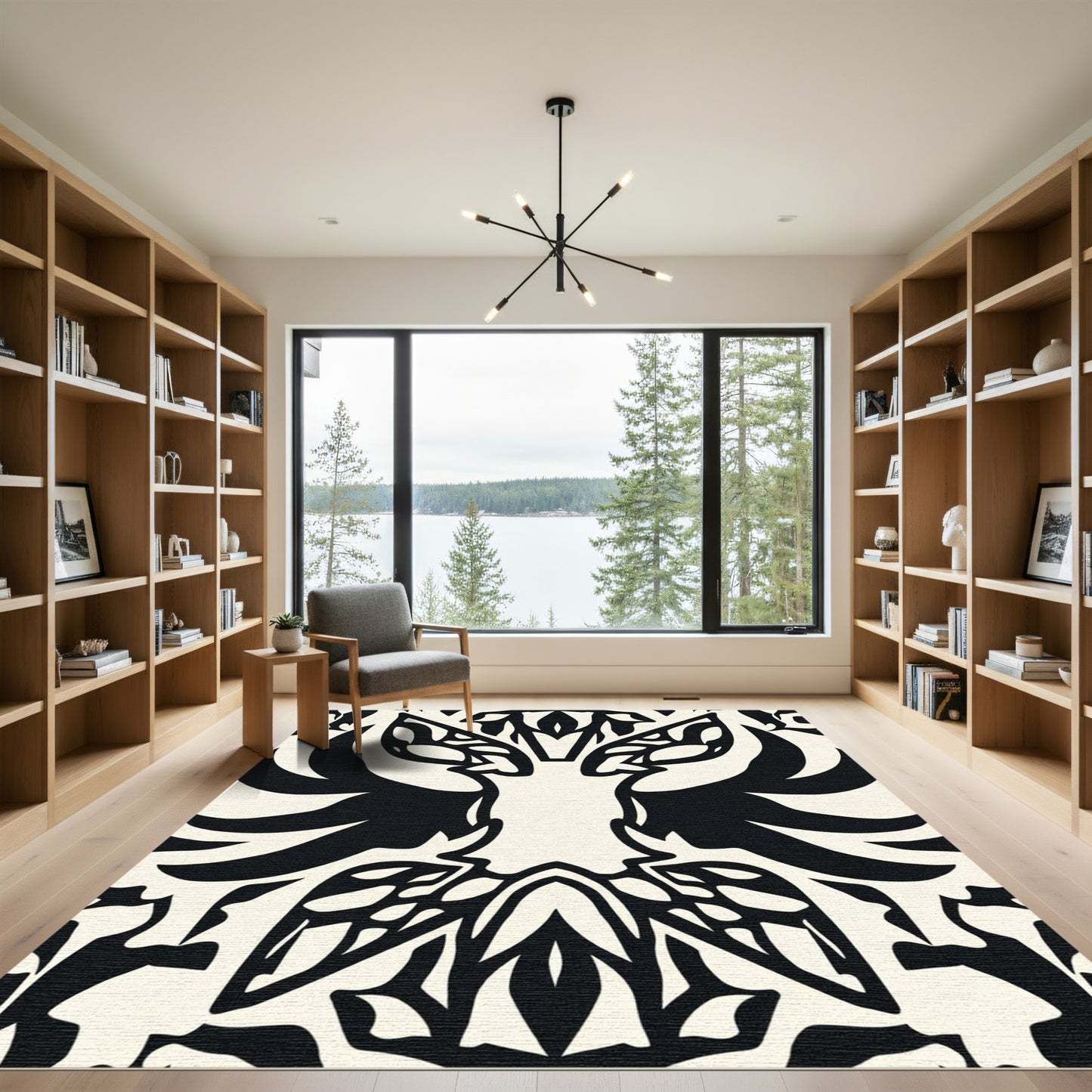 Bold Black White Tribal Crest Rug