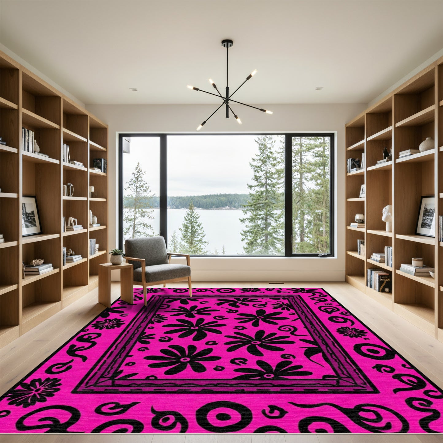 Bold Pink Floral Border Rug