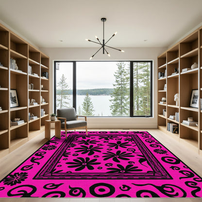 Bold Pink Floral Border Rug
