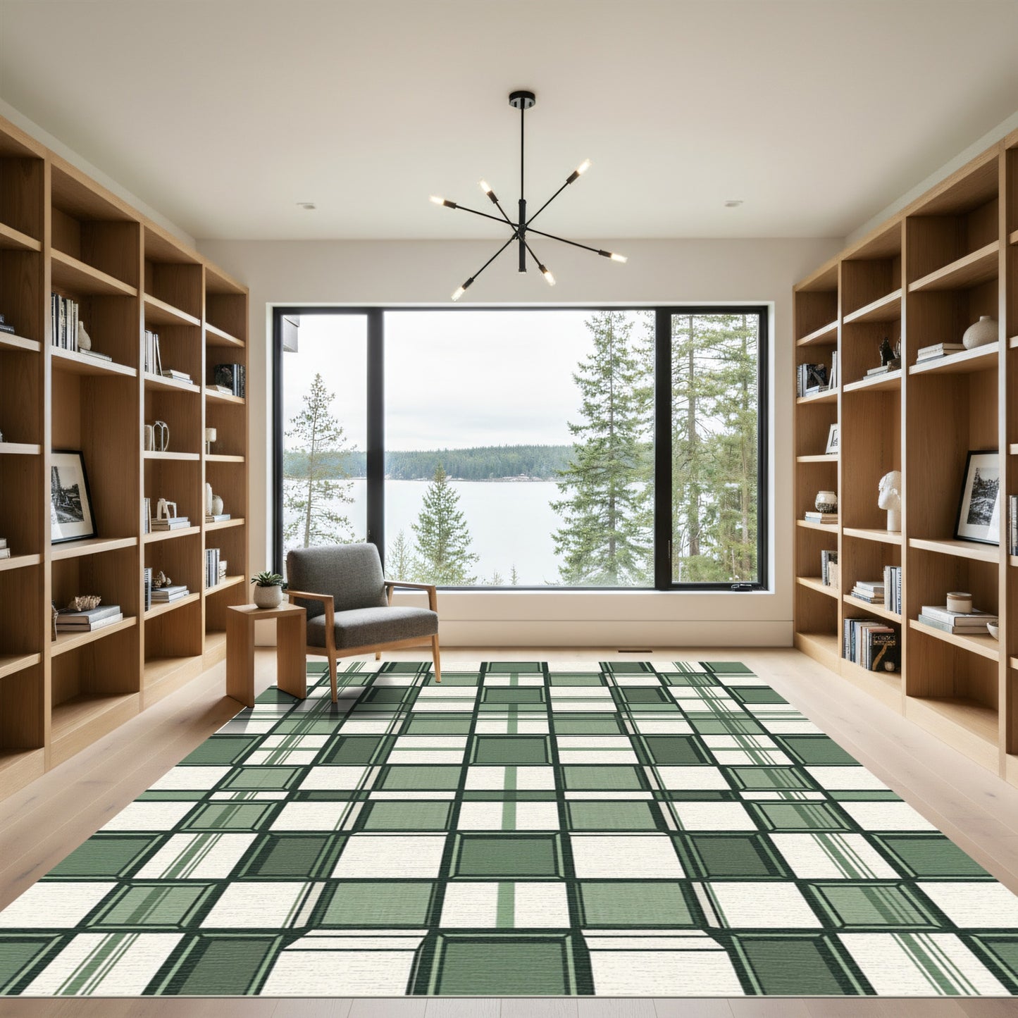 Sage Green Dimensional Plaid Boxes Rug