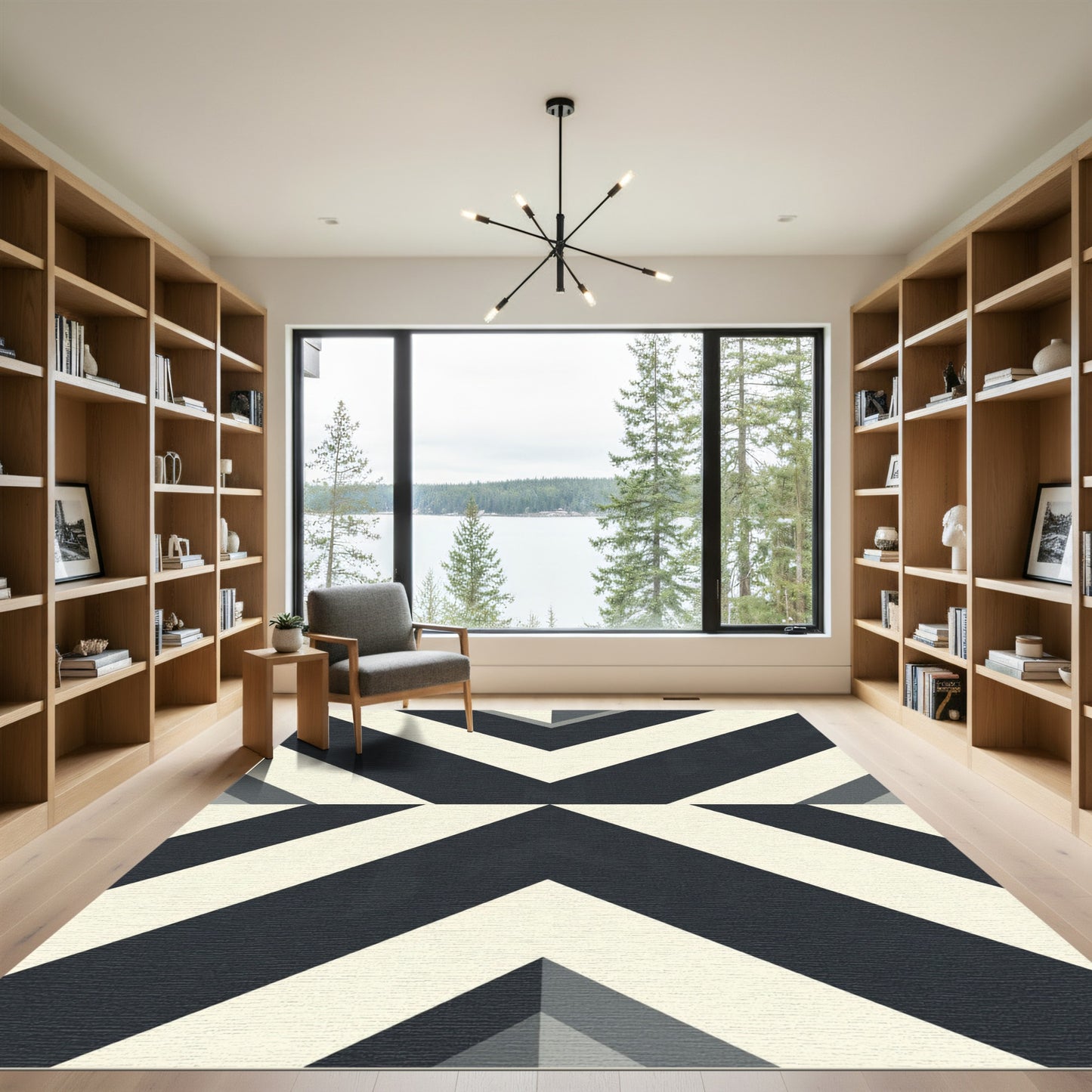 Modern Monochrome Sharp Geometric Chevron Rug
