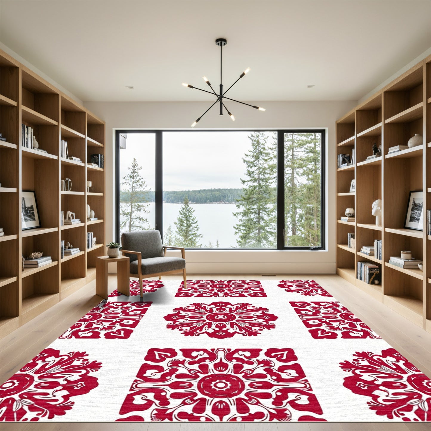 Crimson Floral Medallion Overlay Rug