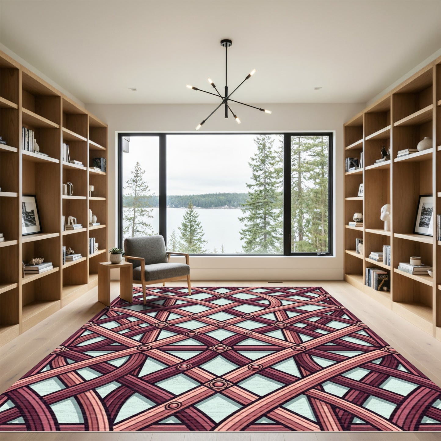 Crimson Mauve Interlocking Lattice Rug