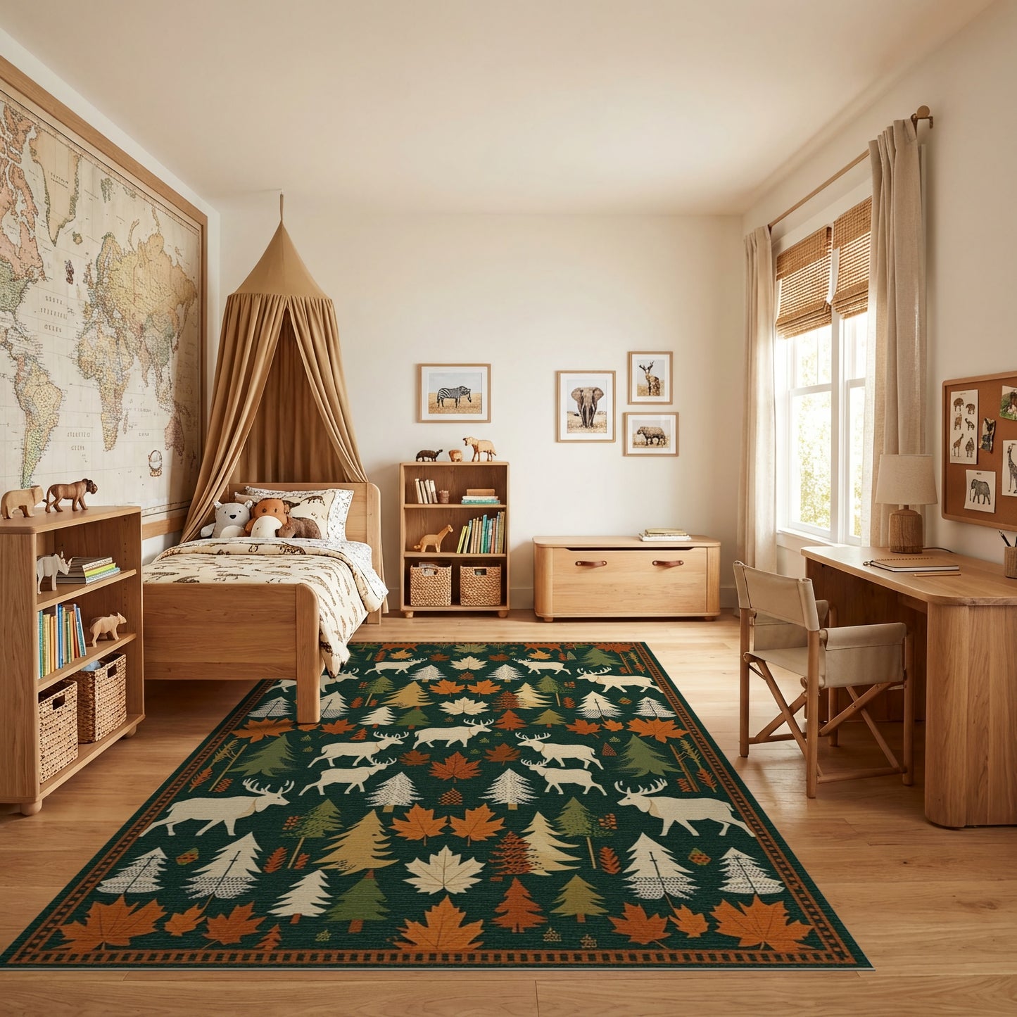 Rustic Elk Pine Maple Forest Rug