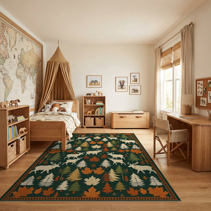 Rustic Elk Pine Maple Forest Rug