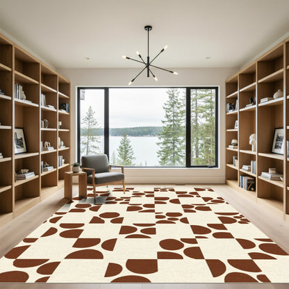 Brown Circles Mid-Century Checkerboard Rug