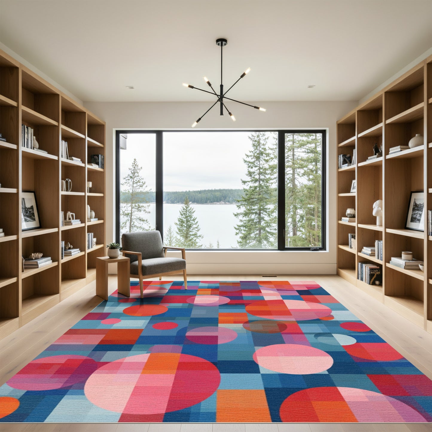 Vibrant Circles Geometric Grid Rug