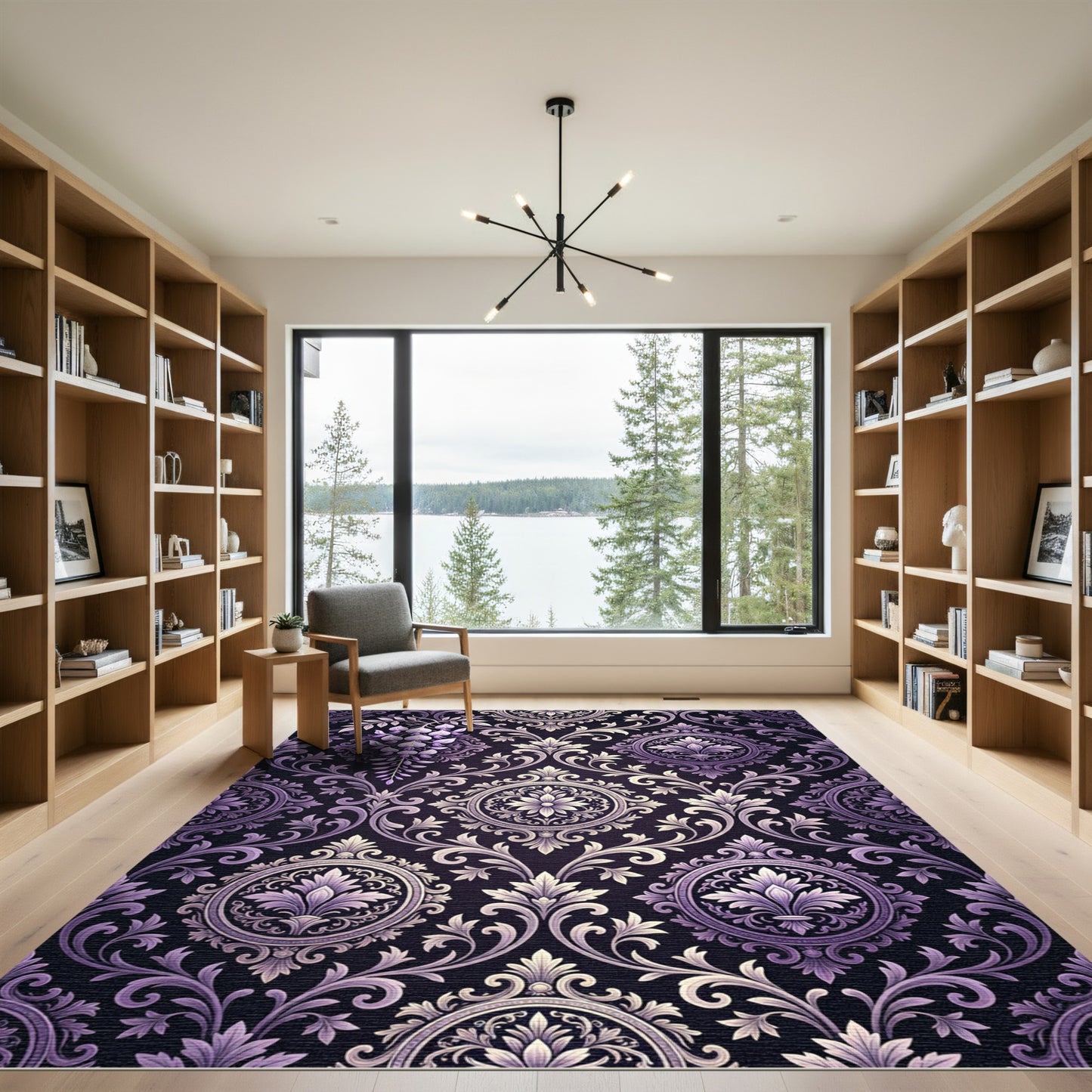 Regal Purple Floral Damask Rug