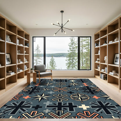 Gray Nautical Compass Star Pattern Rug