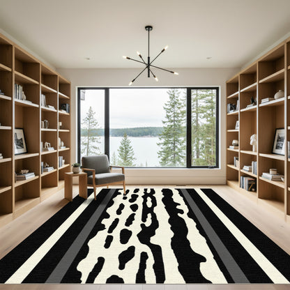 Abstract Black Ivory Organic Stripe Rug