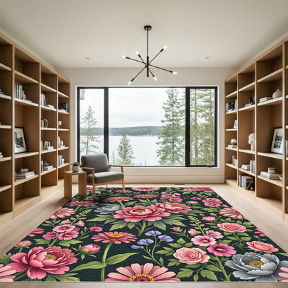 Elegant Pink Floral Botanical Garden Rug