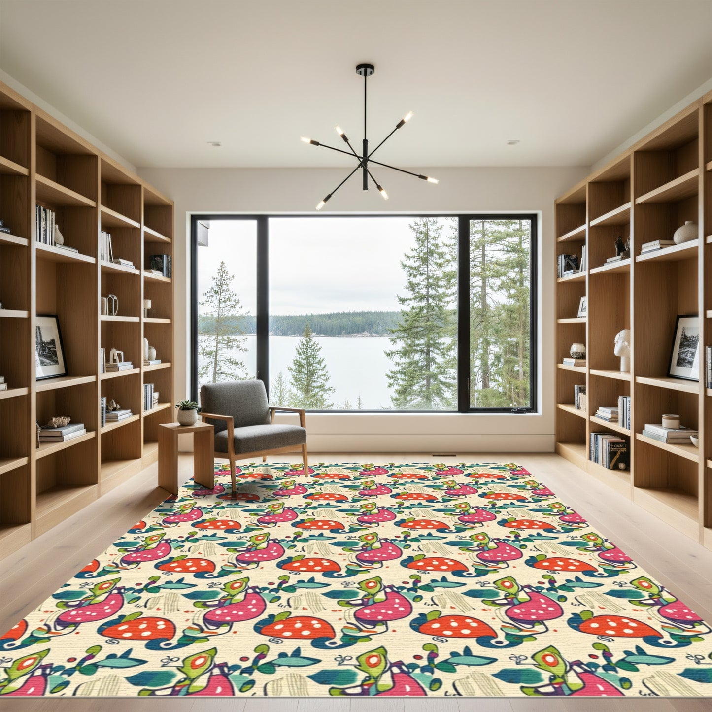 Whimsical Pink Green Red Fungi Bloom Rug