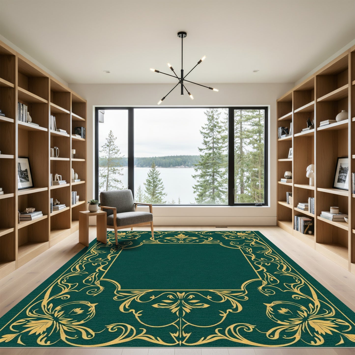 Emerald Gold Flourish Crest Rug