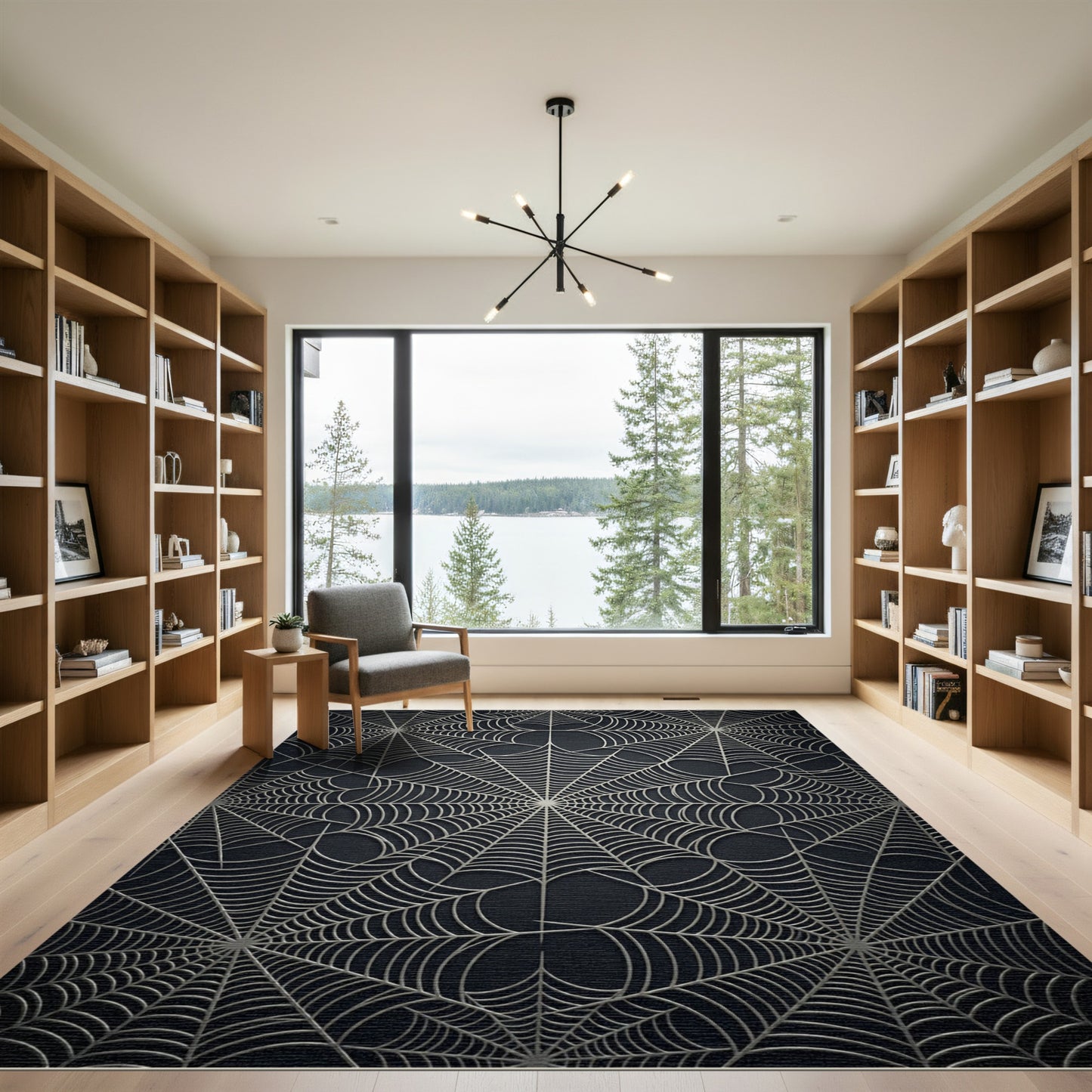 Silver Spiderwebs Dark Background Rug