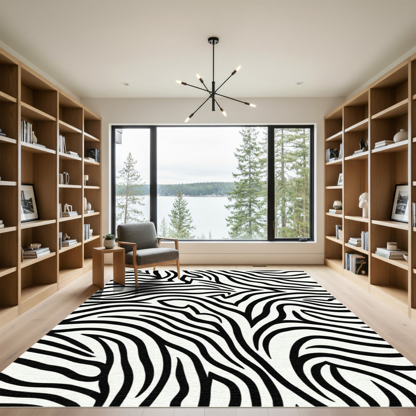 Wild Animal Black White Wave Rug