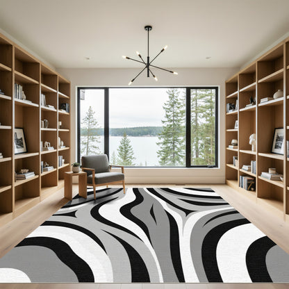 Monochrome Swirl Abstract Motion Rug