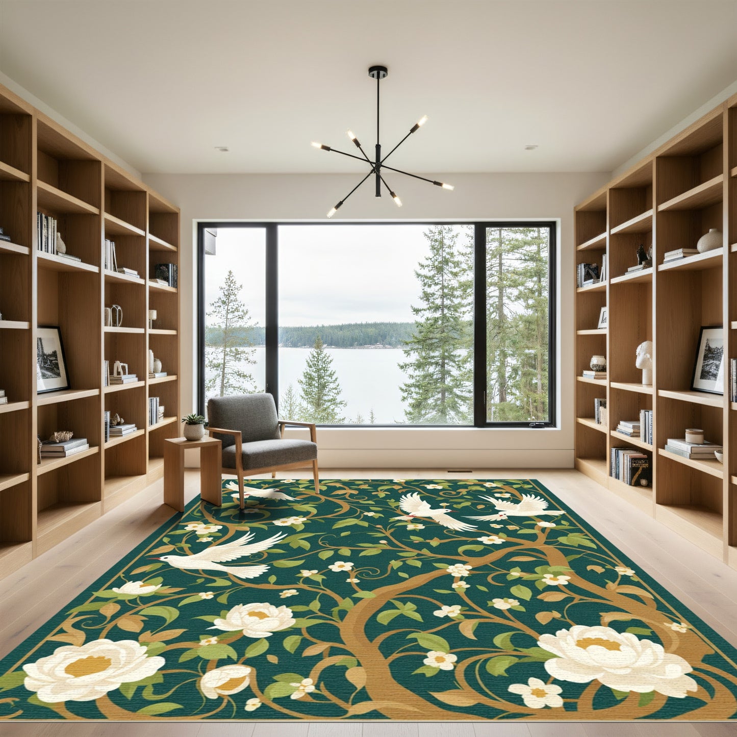 White Doves Floral Art Nouveau Rug
