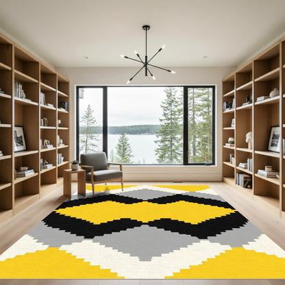 Yellow Black Gray Diamond Geometric Rug