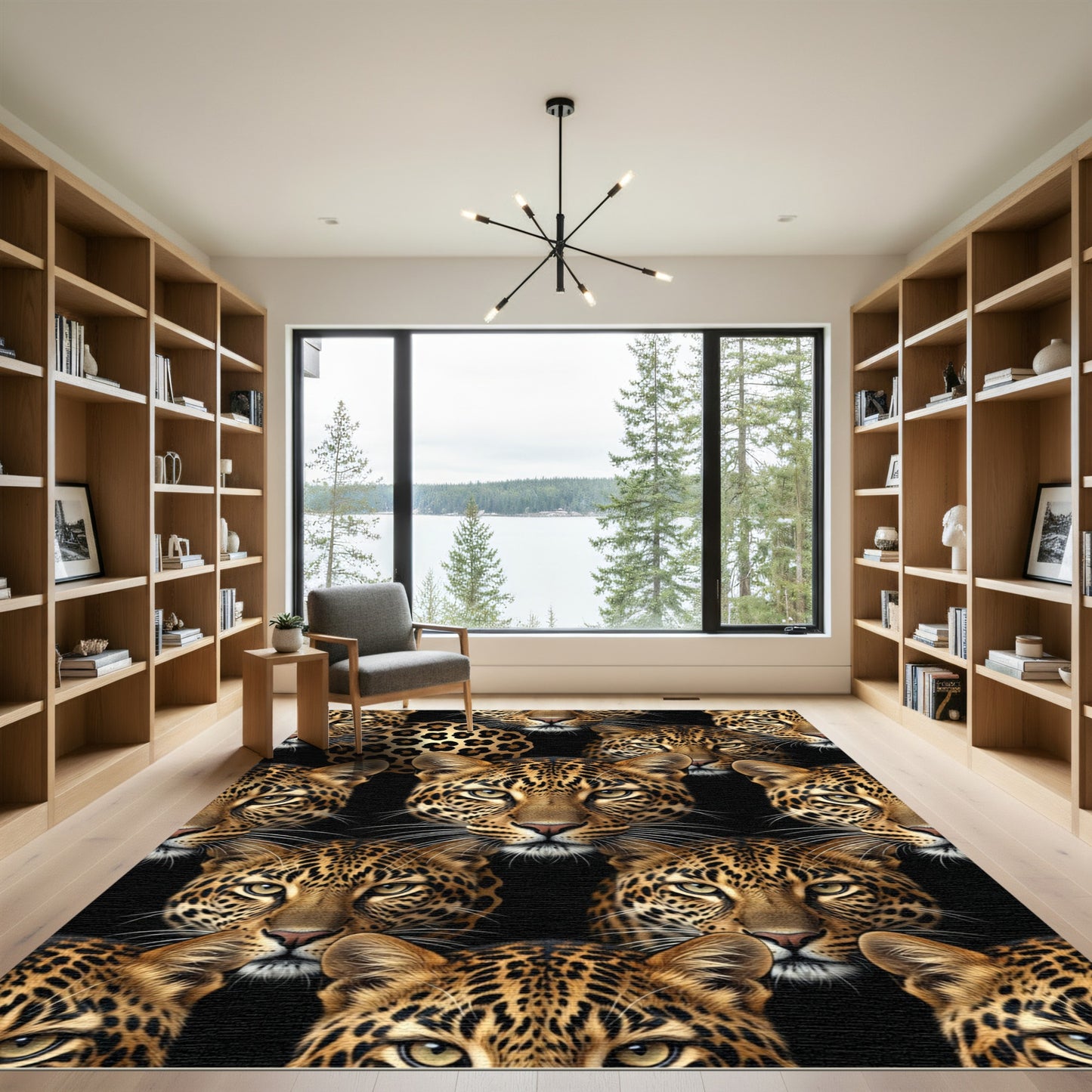 Golden Leopard Spots Black Background Rug