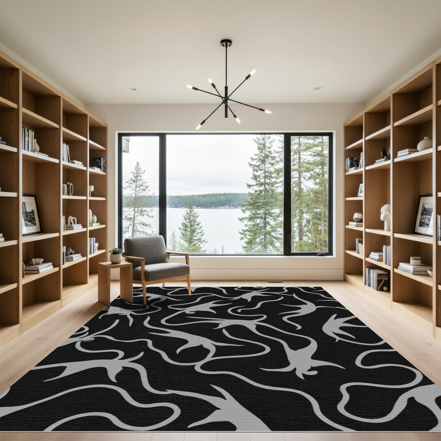 Silver Black Organic Swirl Rug