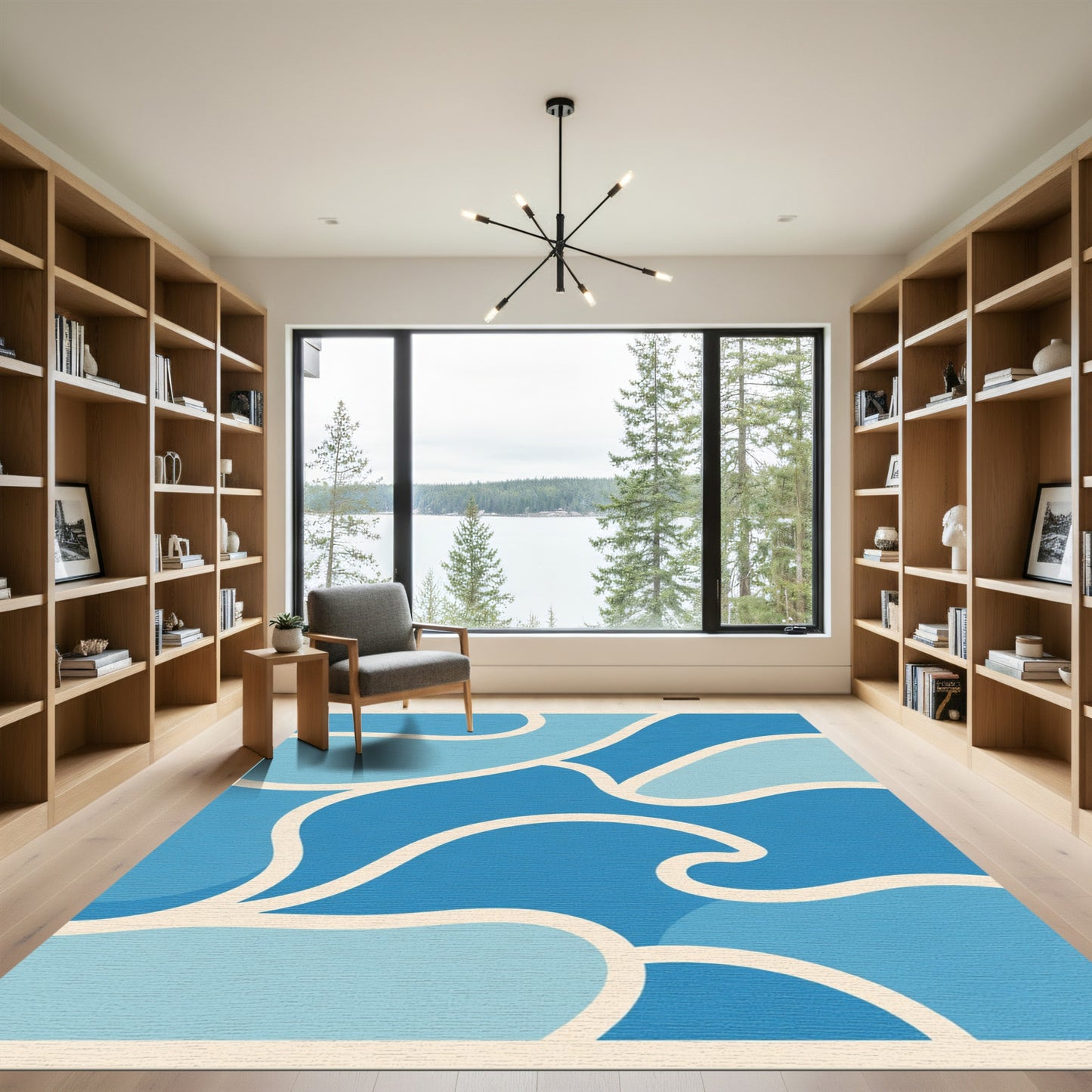 Aqua Ocean Waves Abstract Rug