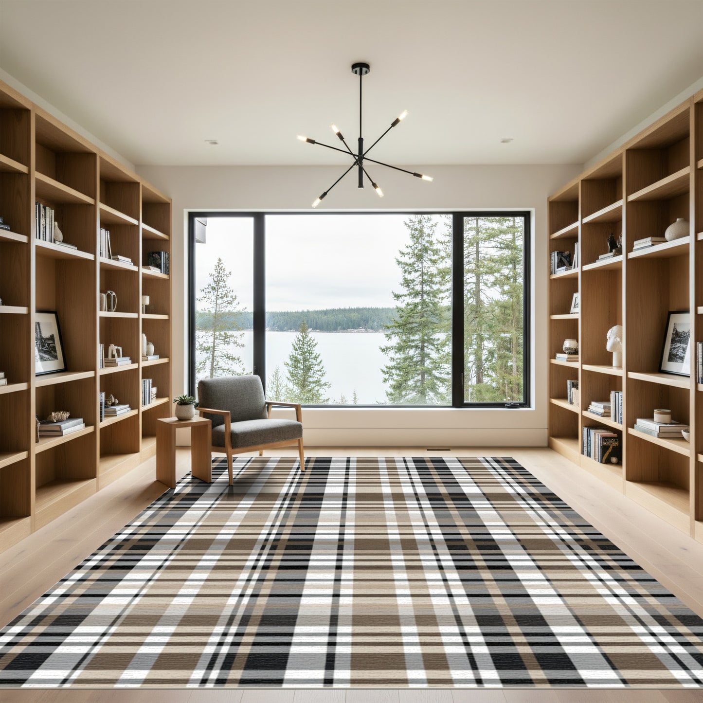 Classic Tan Brown Plaid Rug