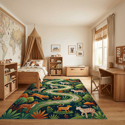Whimsical Spotted Deer Forest Path Rug