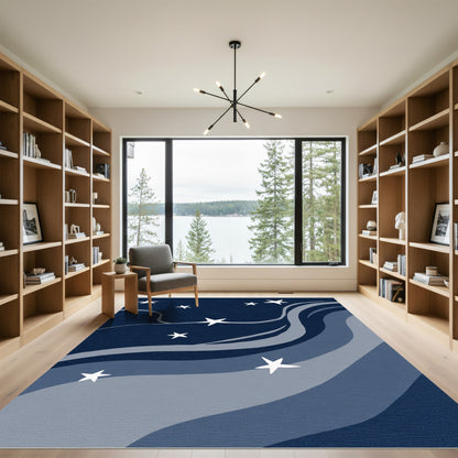 Cosmic Navy Starry Night Swirls Rug