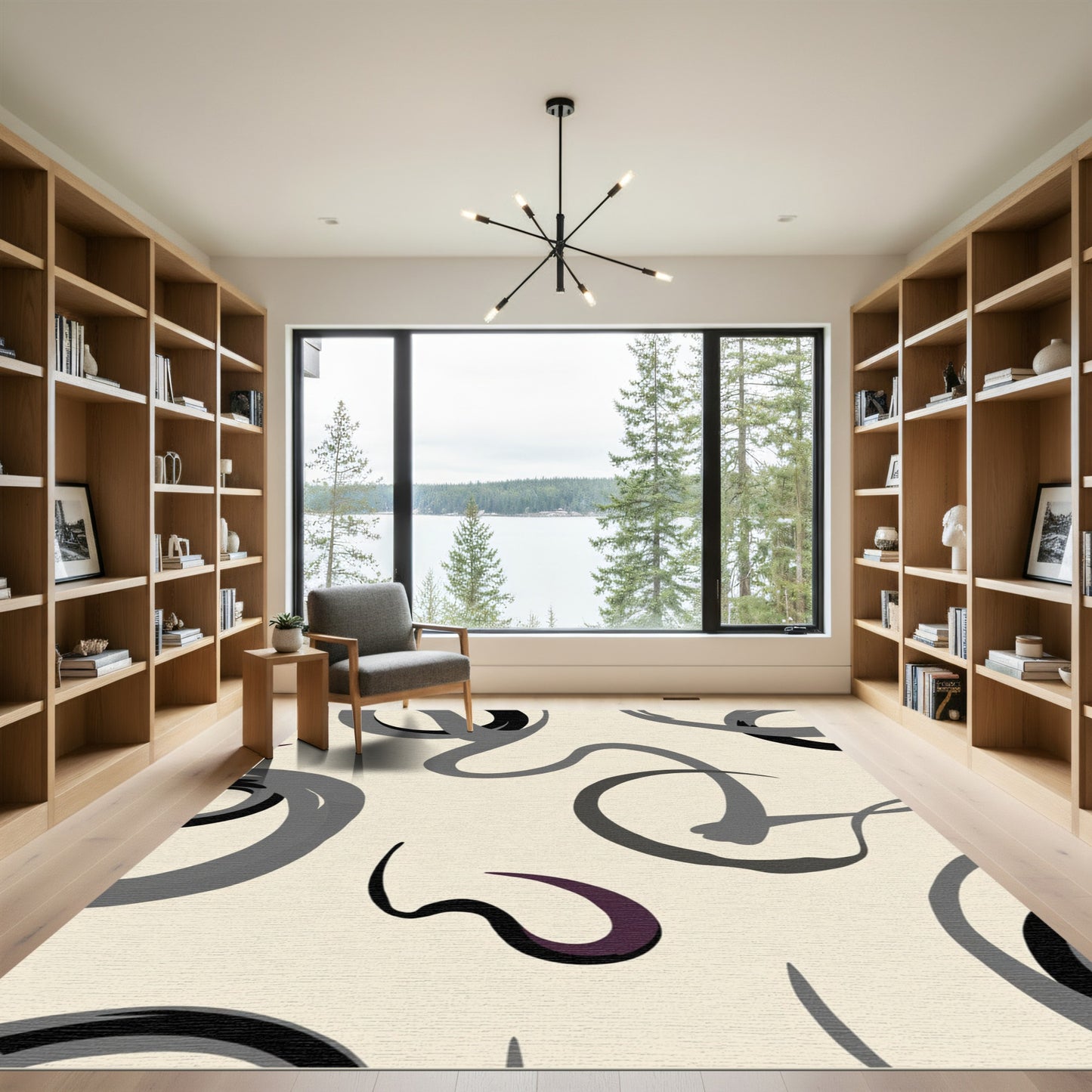 Neutral Gray Purple Swirl Abstract Rug