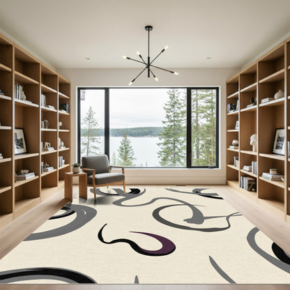 Neutral Gray Purple Swirl Abstract Rug