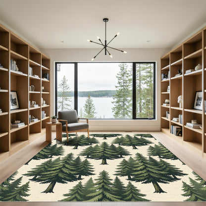 Evergreen Forest Pine Tree Wallpaper Rug