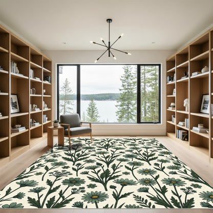Green Daisy Meadow Field Rug