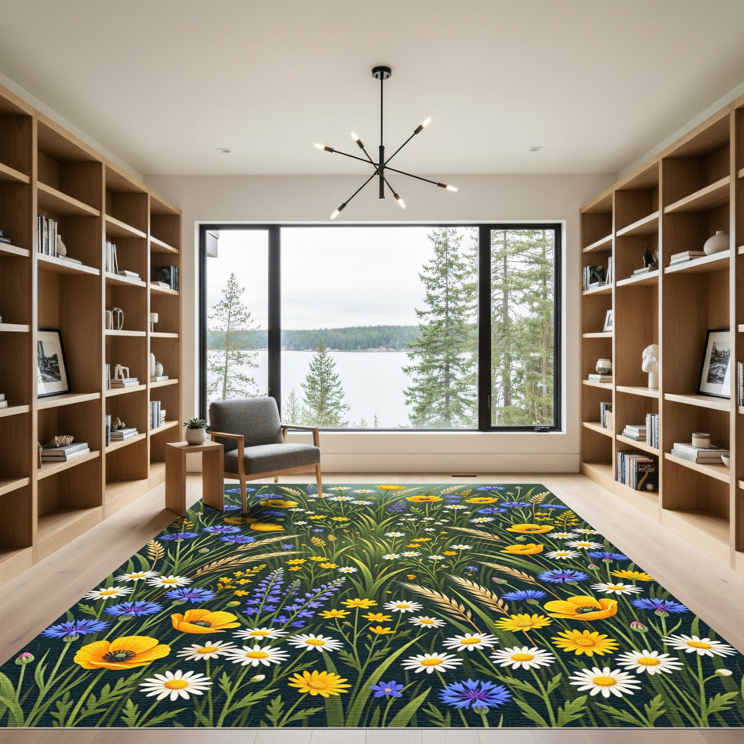 Vibrant Wildflower Meadow Botanical Illustration Rug