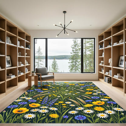 Vibrant Wildflower Meadow Botanical Illustration Rug