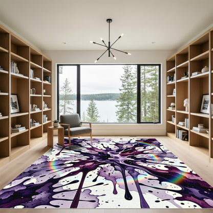 Vibrant Purple Cosmic Liquid Ink Splash Rug