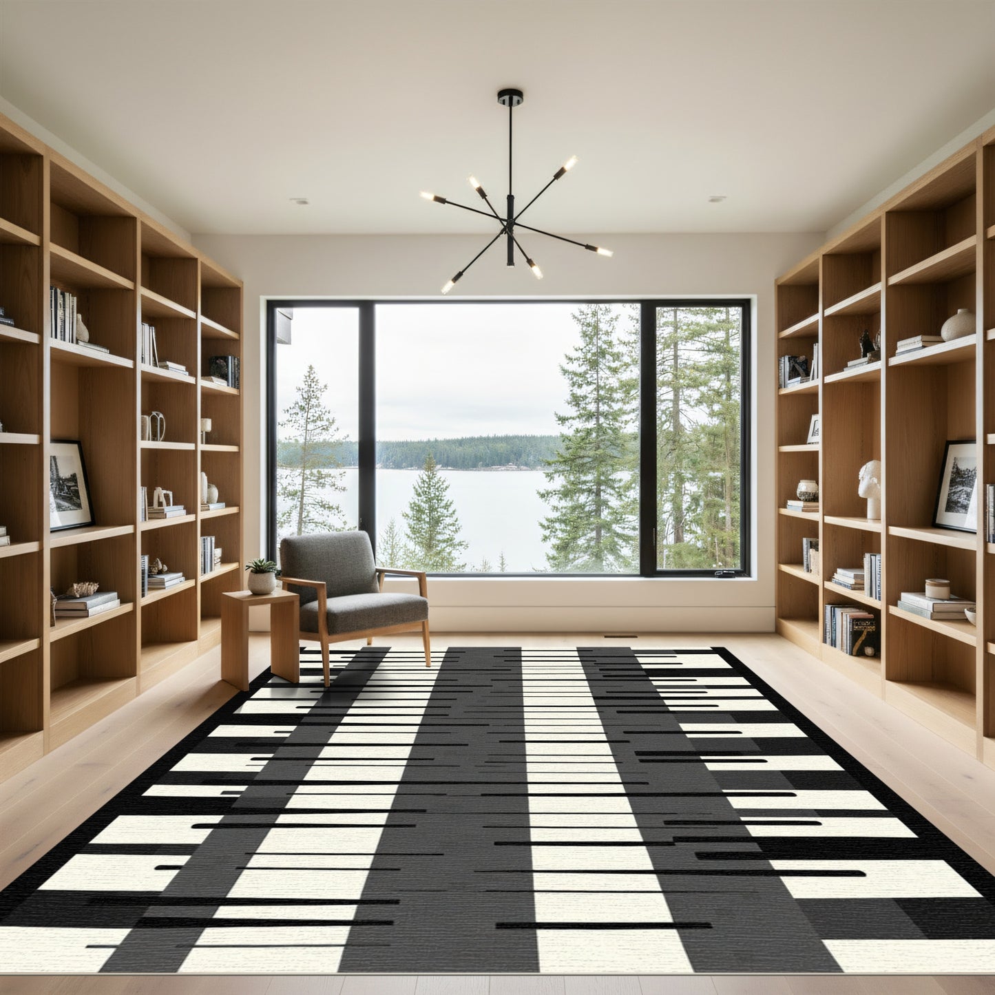 Monochrome Horizontal Stripe Abstract Rug