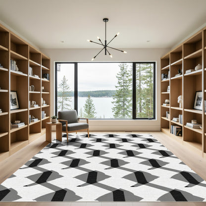 Monochromatic Geometric Faceted Tile Rug