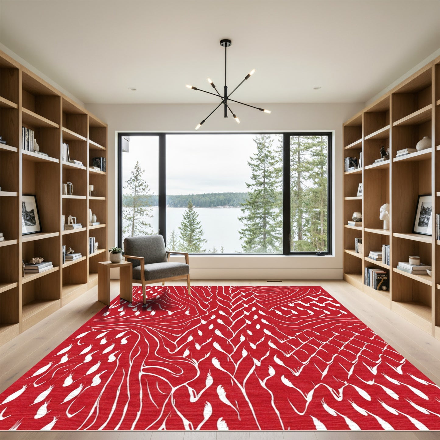 Crimson White Abstract Gingham Strokes Rug