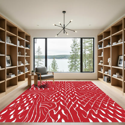 Crimson White Abstract Gingham Strokes Rug