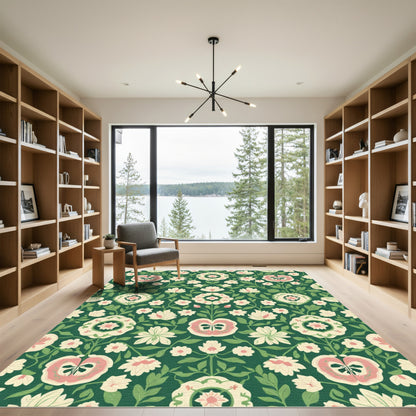 Green Garden Floral Medallion Blossom Rug