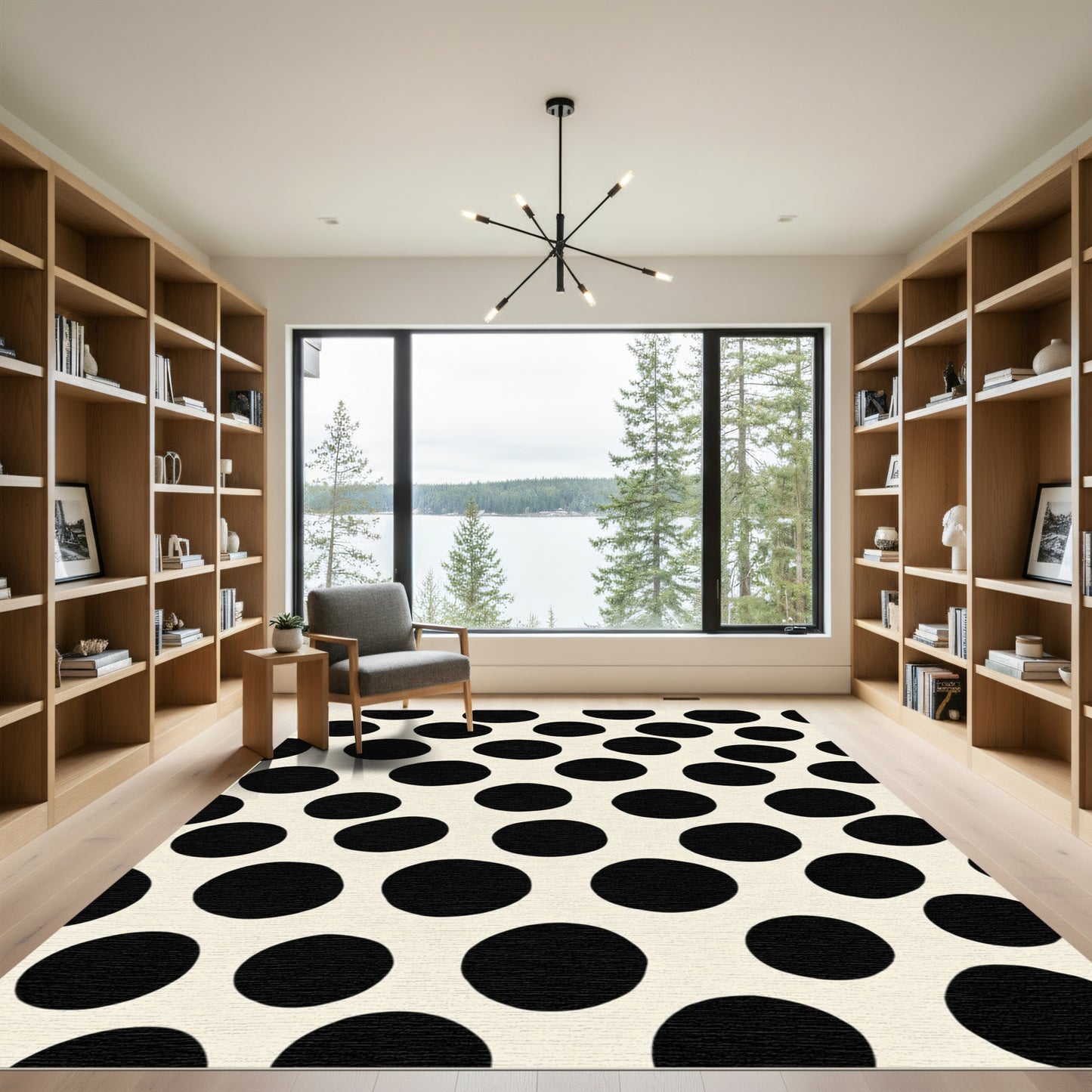 Cream Black Polka Dot Field Rug